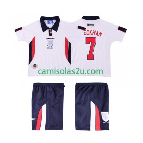 Camisolas de futebol Inglaterra Beckham 7 Retro Criança Equipamento Principal 1998 Manga Curta